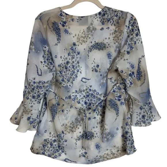 Route 66 VTG Y2K Floral Top Babydoll Belle Sleeves Sheer  Fairycore XL *READ - Picture 4 of 15